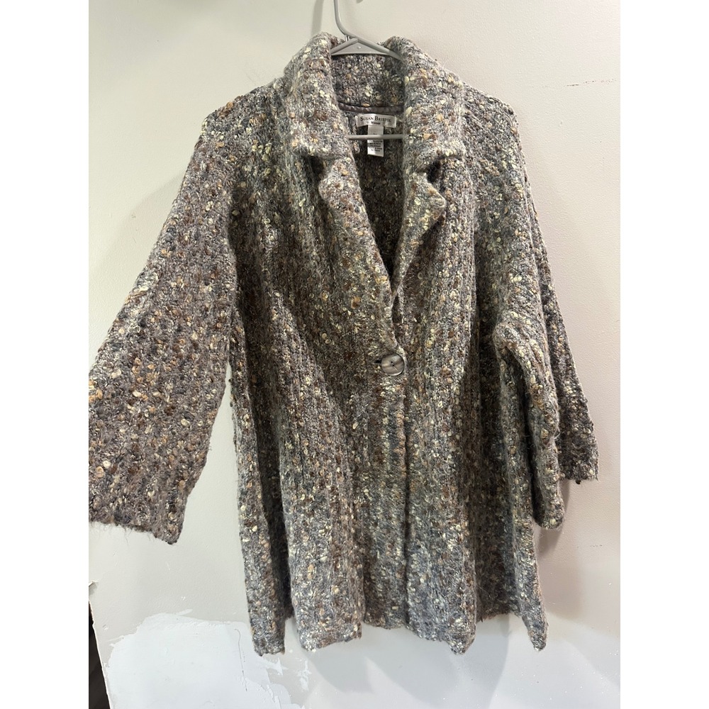 Susan Bristol Woman Grey Boucle Alpaca Mohair Blend Cardigan Sweater 2X